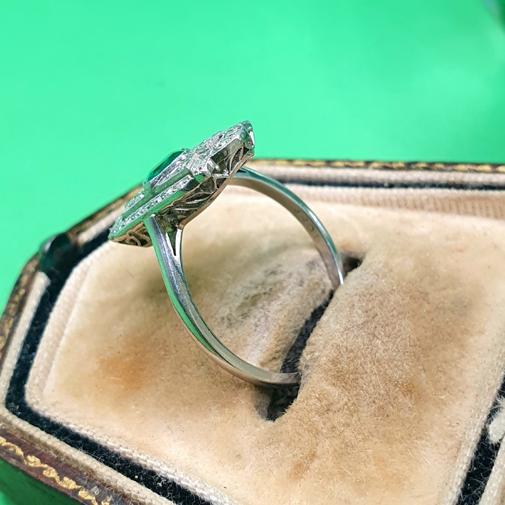 Art Deco Emerald & Diamond Cluster Panel Ring - size M1/2 View III