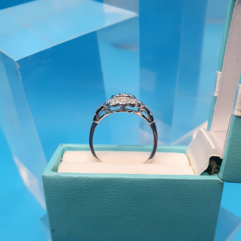 Art Deco Aquamarine & Diamond on Platinum Ring - size O View III