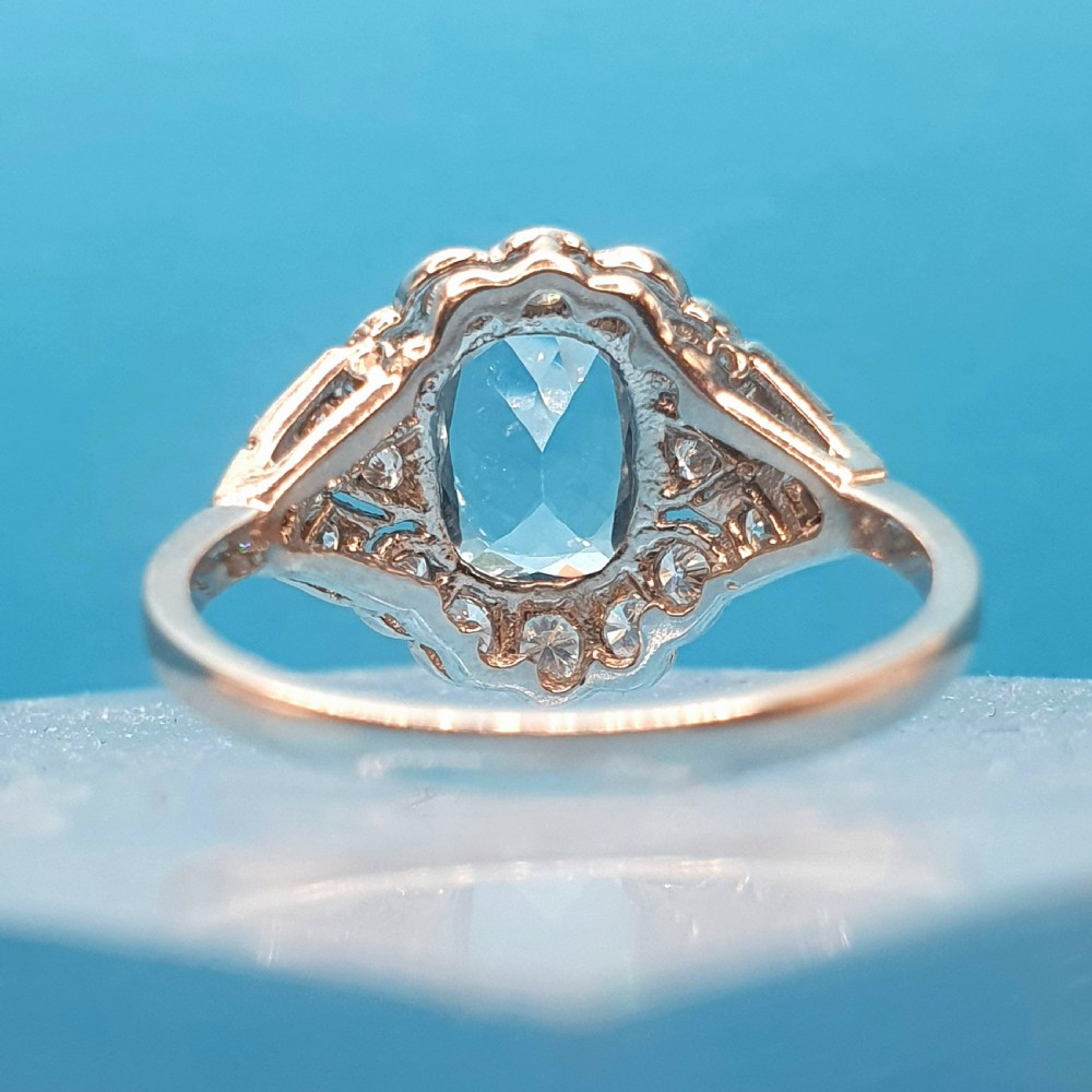 Art Deco Aquamarine & Diamond on Platinum Ring - size O View VII