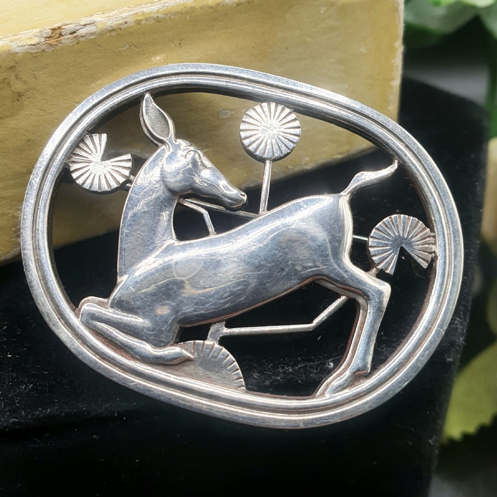 Georg Jensen Sterling Silver Deer Brooch c1950 View IX