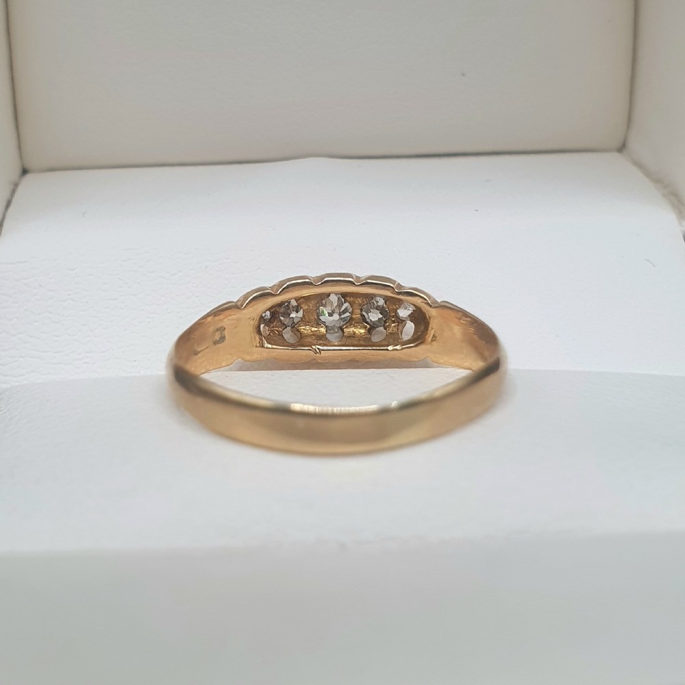 Victorian 14ct Gold Ring Set With Diamonds - size L View V