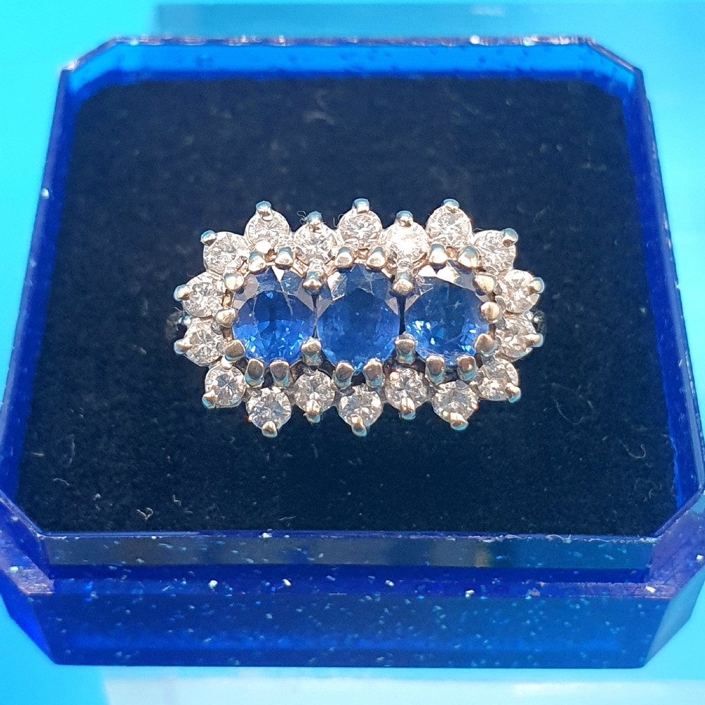 Sapphire & Diamond Trilogy Ring on 18ct Gold - size P