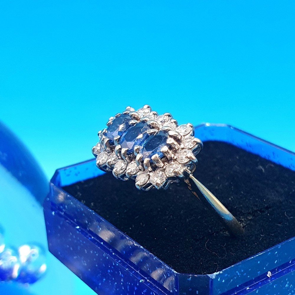 Sapphire & Diamond Trilogy Ring on 18ct Gold - size P View II