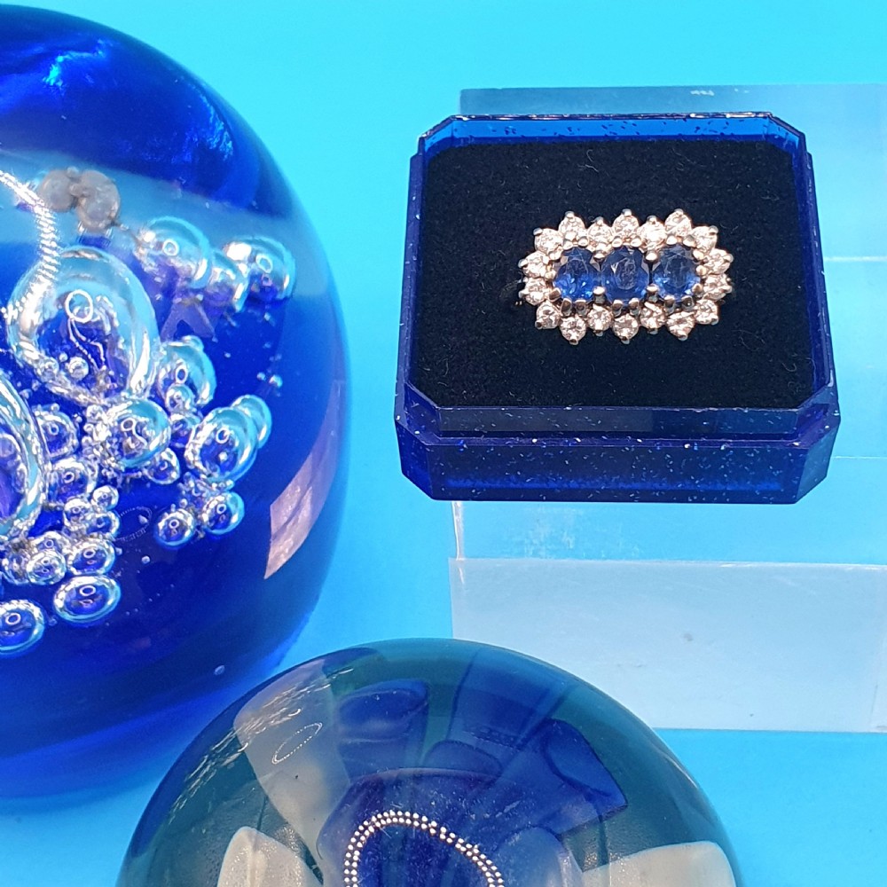 Sapphire & Diamond Trilogy Ring on 18ct Gold - size P View III
