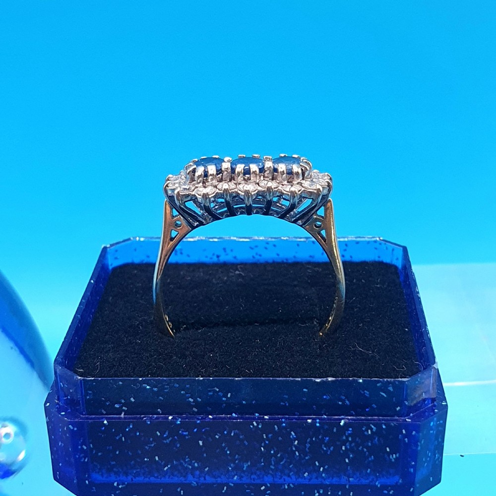 Sapphire & Diamond Trilogy Ring on 18ct Gold - size P View IV