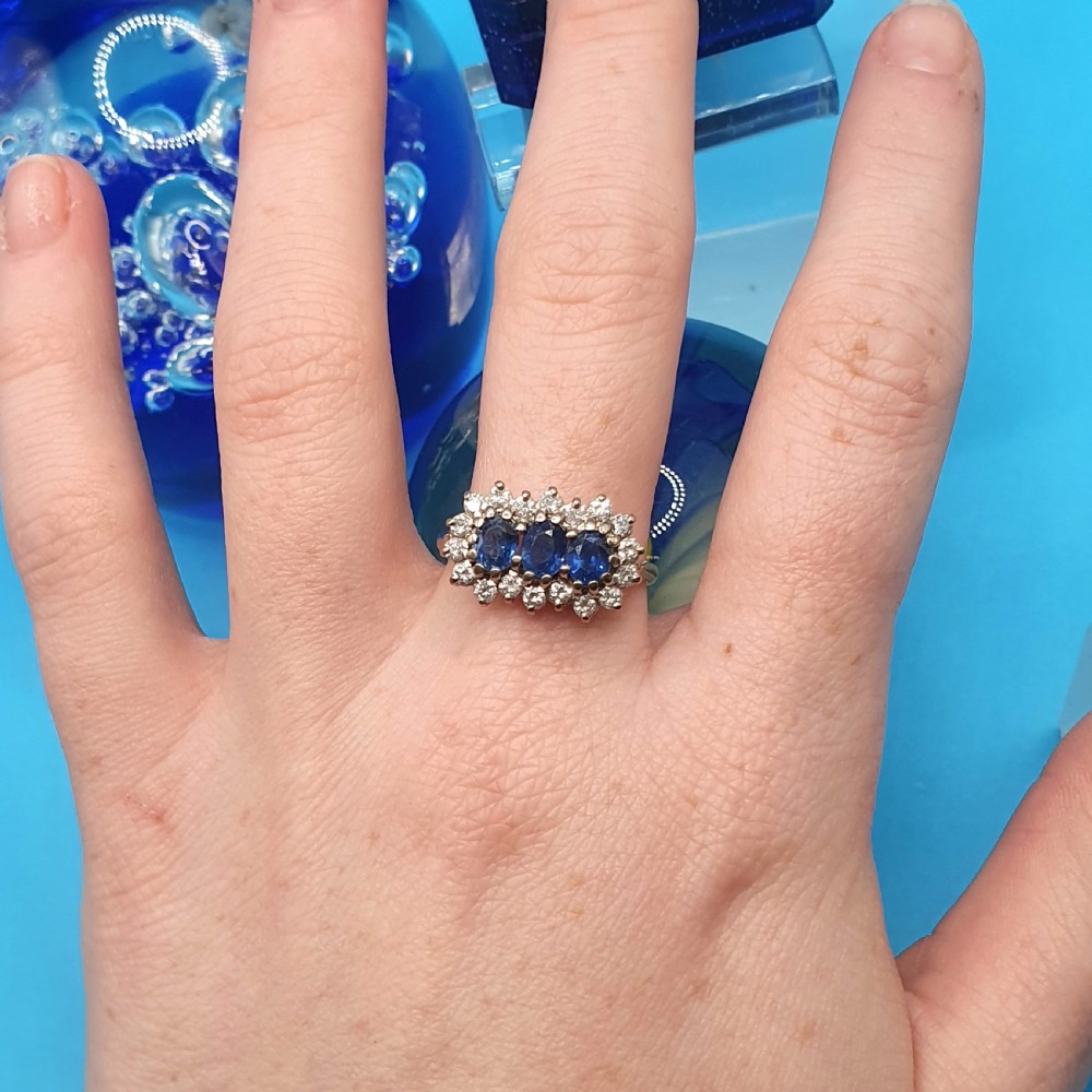 Sapphire & Diamond Trilogy Ring on 18ct Gold - size P View VIII