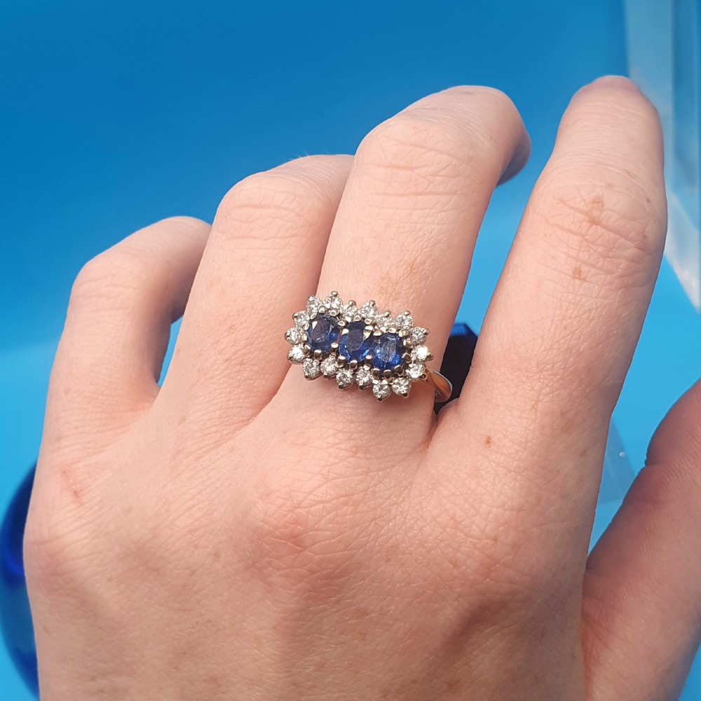 Sapphire & Diamond Trilogy Ring on 18ct Gold - size P View IX