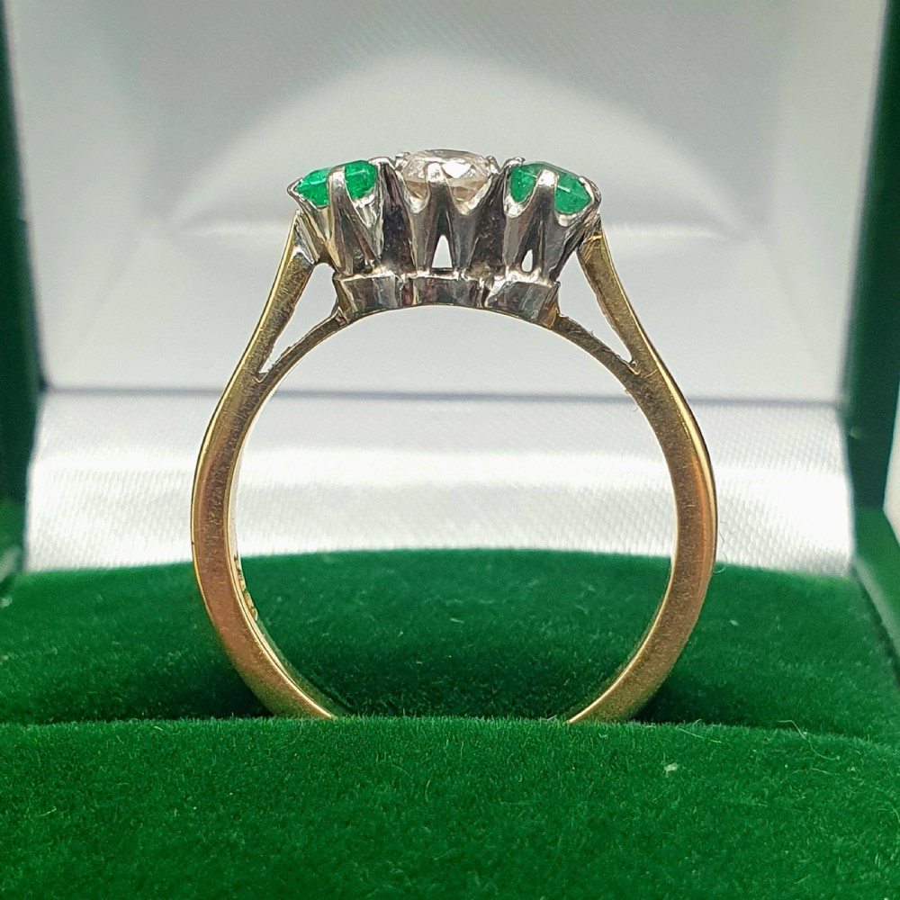 Emerald & Diamond Trilogy Ring on 18ct Gold - size N View III