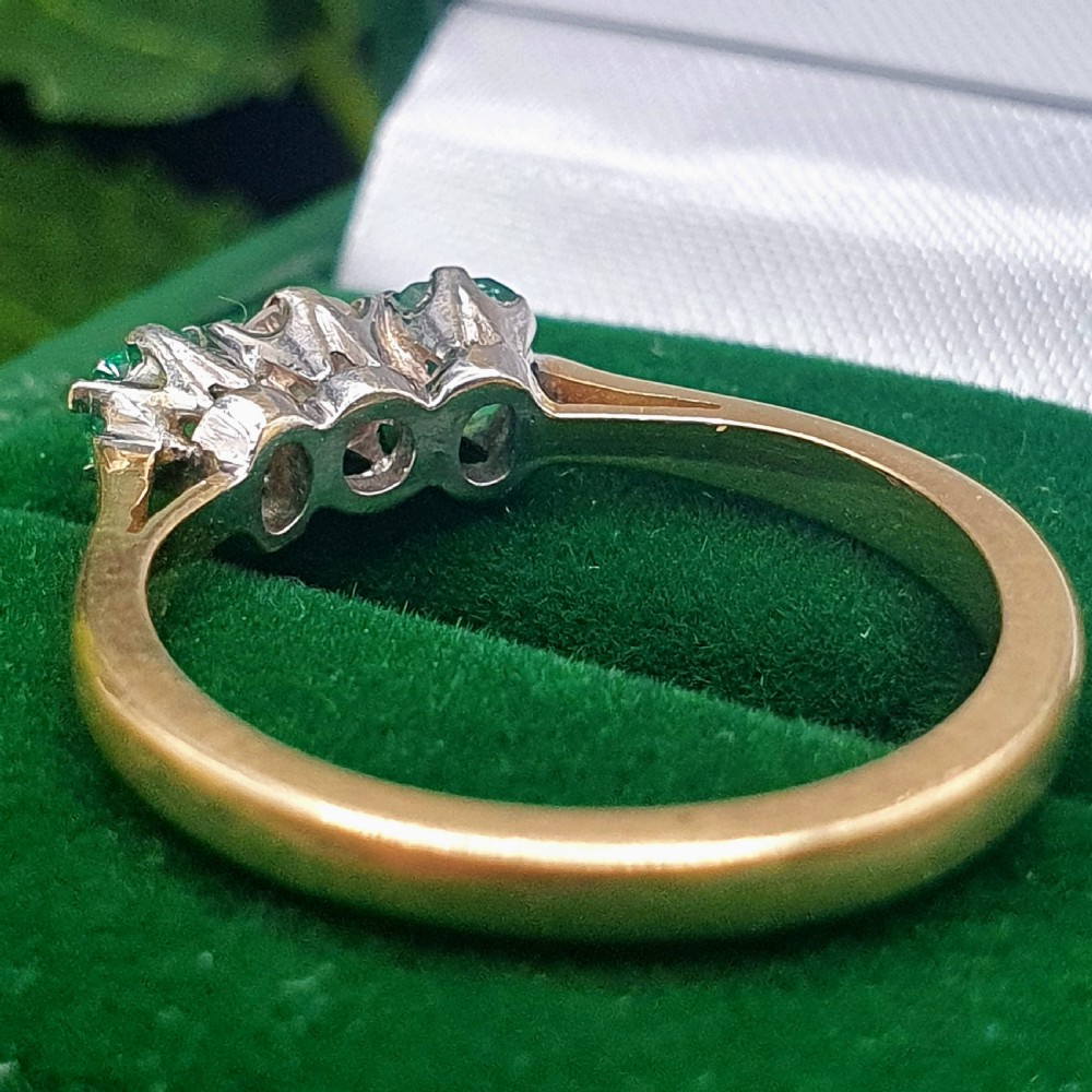 Emerald & Diamond Trilogy Ring on 18ct Gold - size N View V