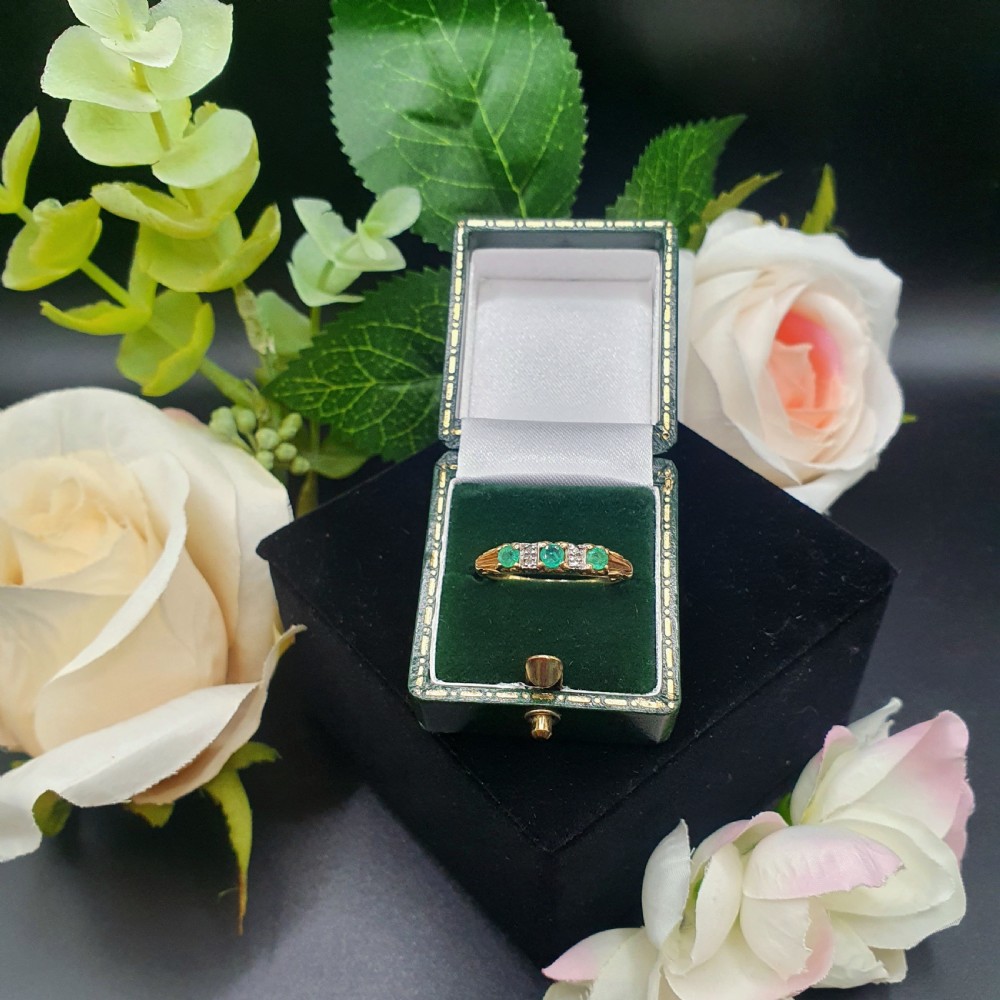 Emerald & Diamond Trilogy Ring on 9ct Gold - size P View II