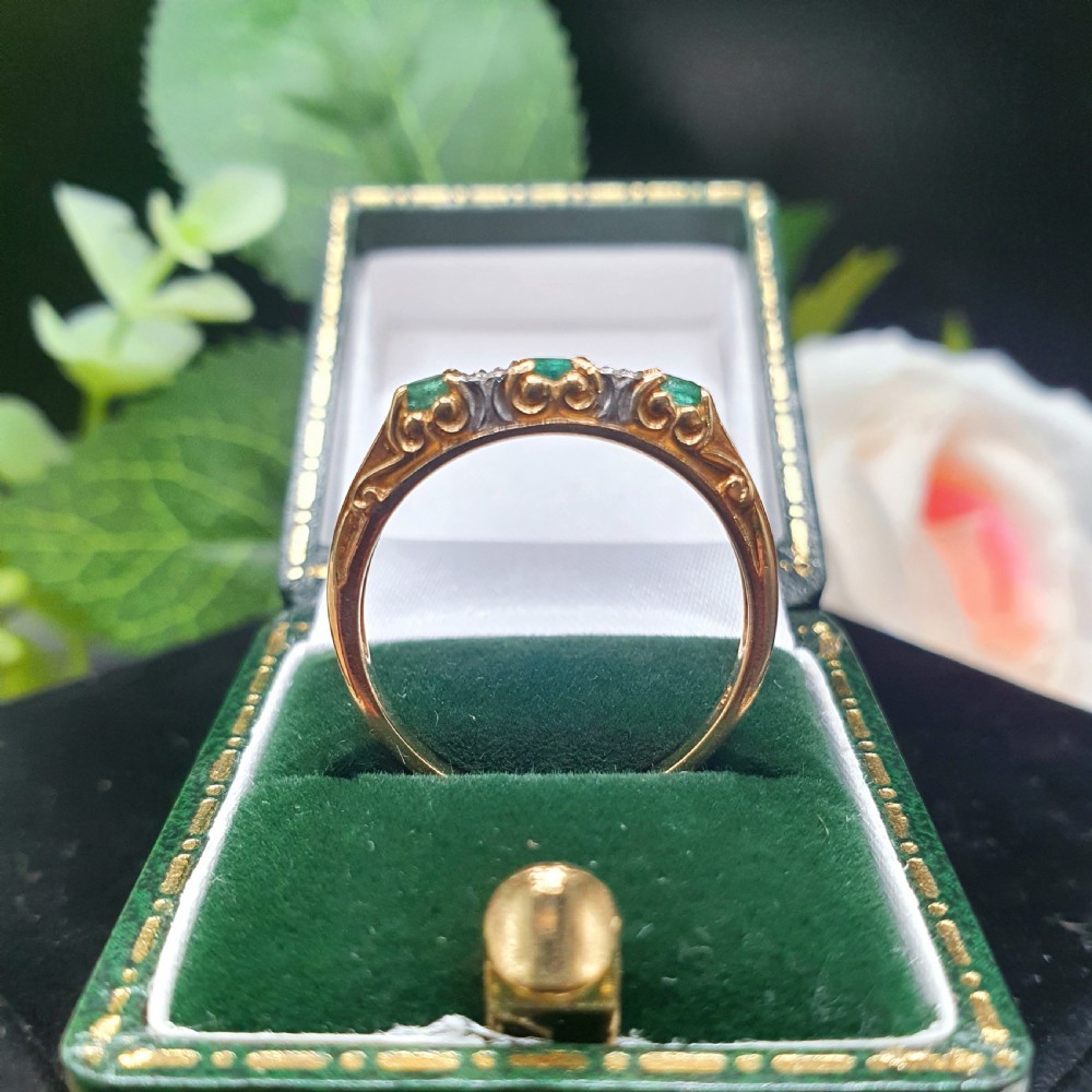 Emerald & Diamond Trilogy Ring on 9ct Gold - size P View III