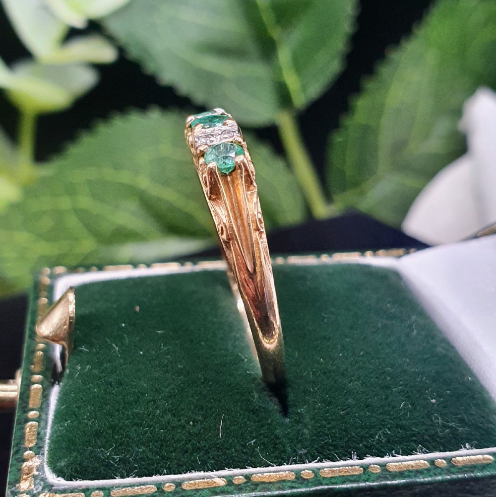 Emerald & Diamond Trilogy Ring on 9ct Gold - size P View VI