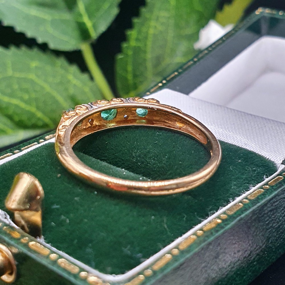 Emerald & Diamond Trilogy Ring on 9ct Gold - size P View VII