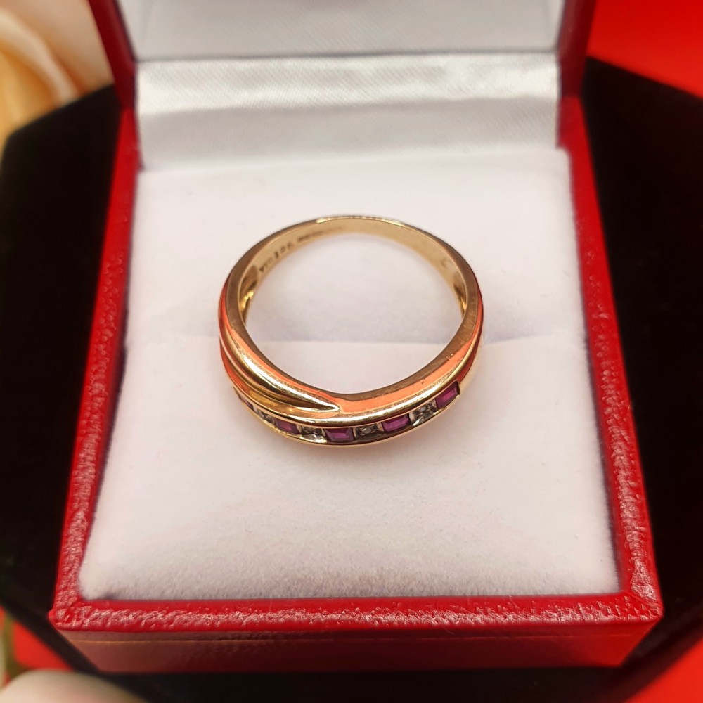 Ruby & Diamond 9ct Gold Half Eternity Crossover Ring - size P View III