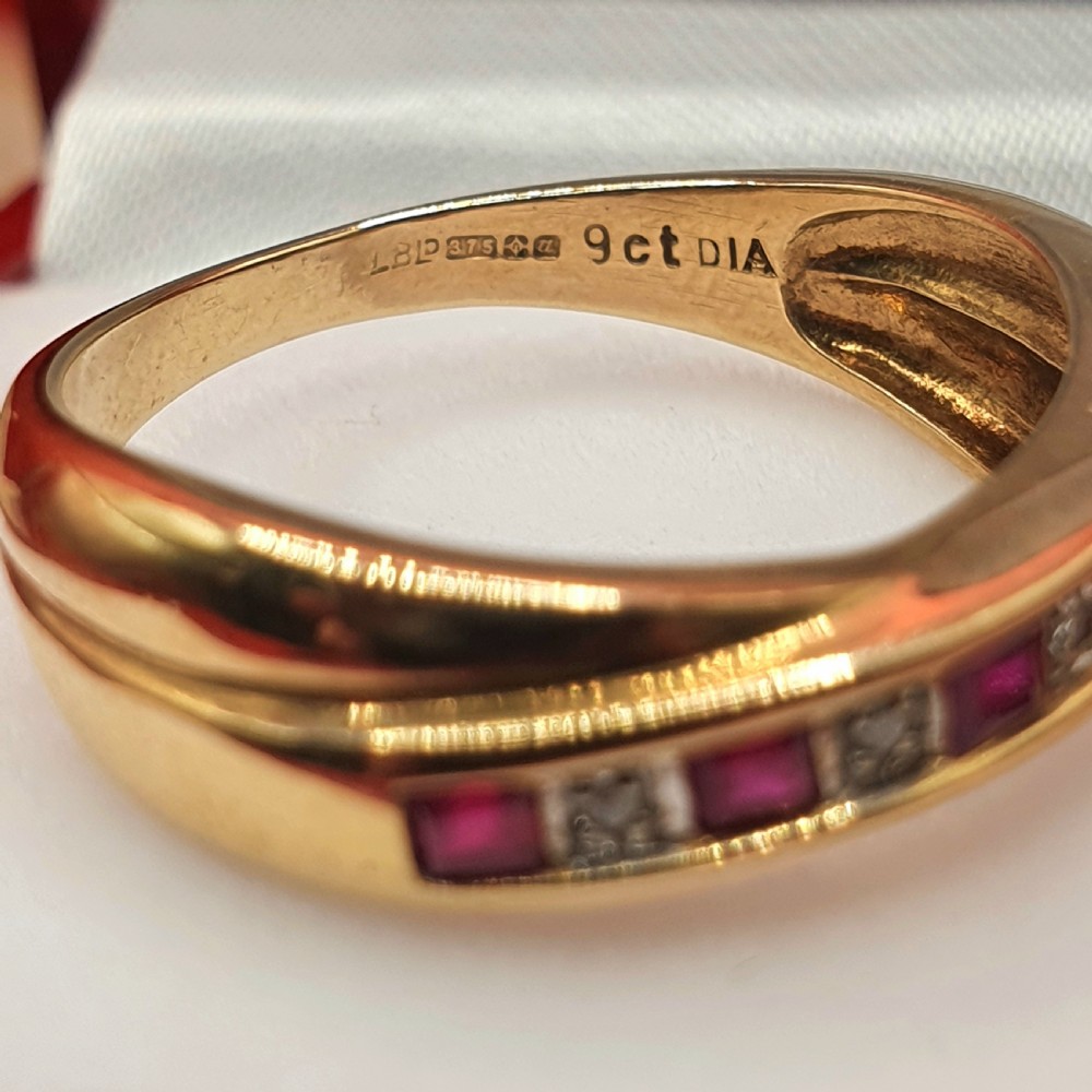 Ruby & Diamond 9ct Gold Half Eternity Crossover Ring - size P View VI