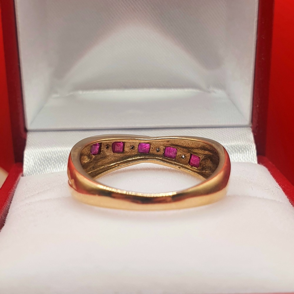 Ruby & Diamond 9ct Gold Half Eternity Crossover Ring - size P View VII