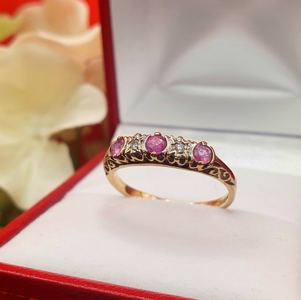 Ruby & Diamond 9ct Gold Half Eternity Ring - size M