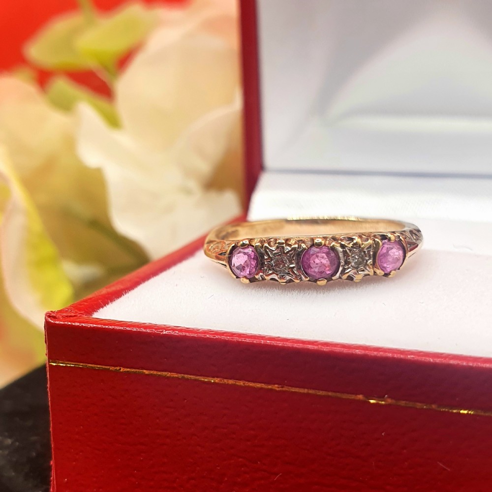 Ruby & Diamond 9ct Gold Half Eternity Ring - size M View II