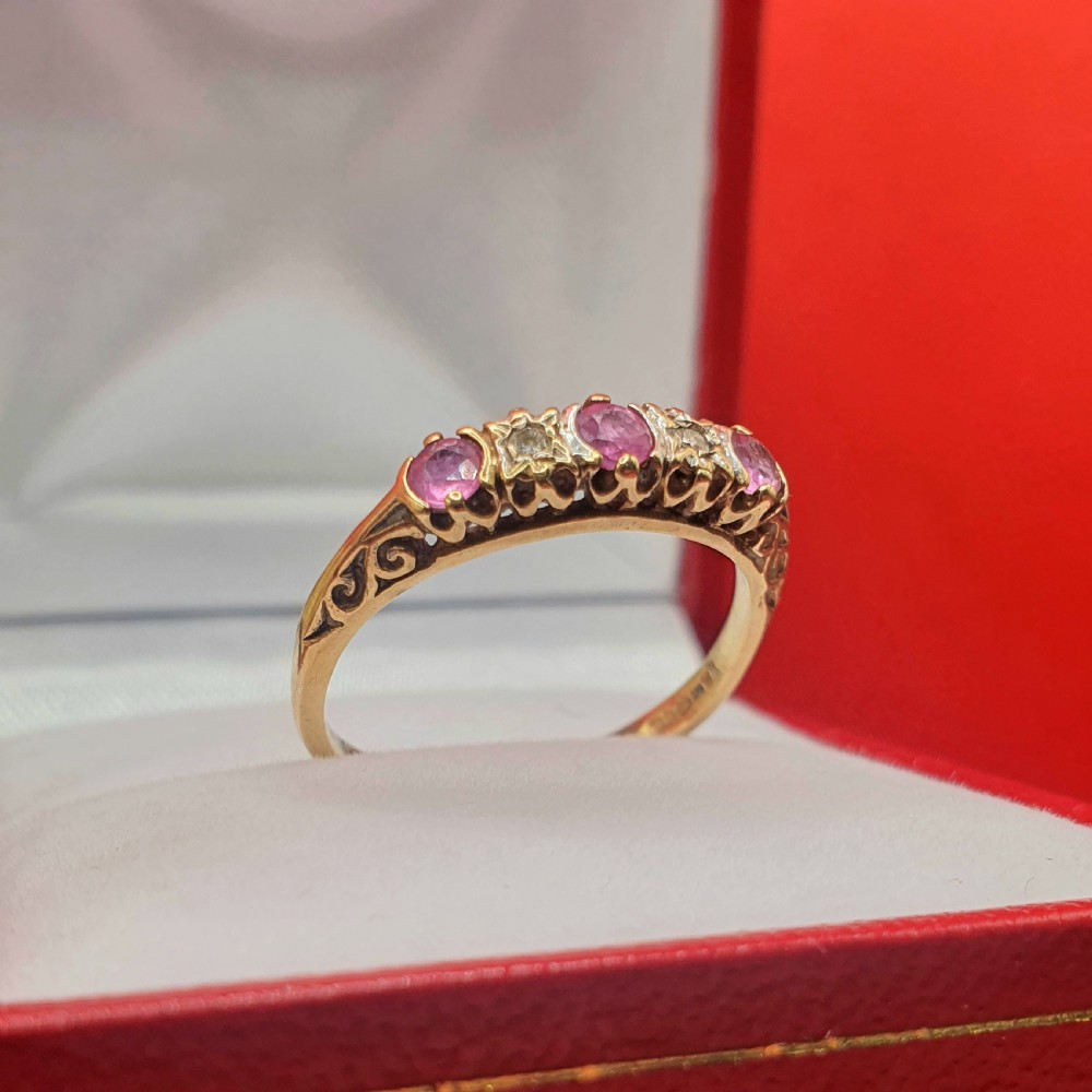 Ruby & Diamond 9ct Gold Half Eternity Ring - size M View III