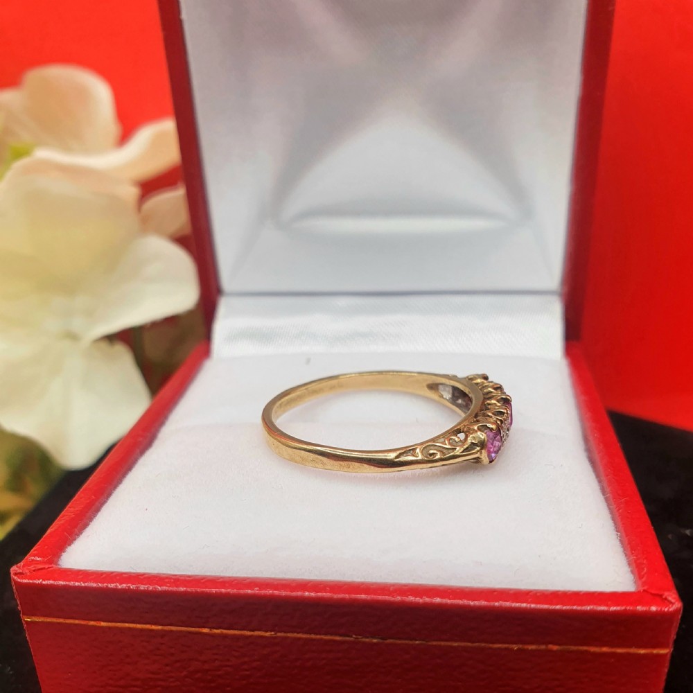 Ruby & Diamond 9ct Gold Half Eternity Ring - size M View IV