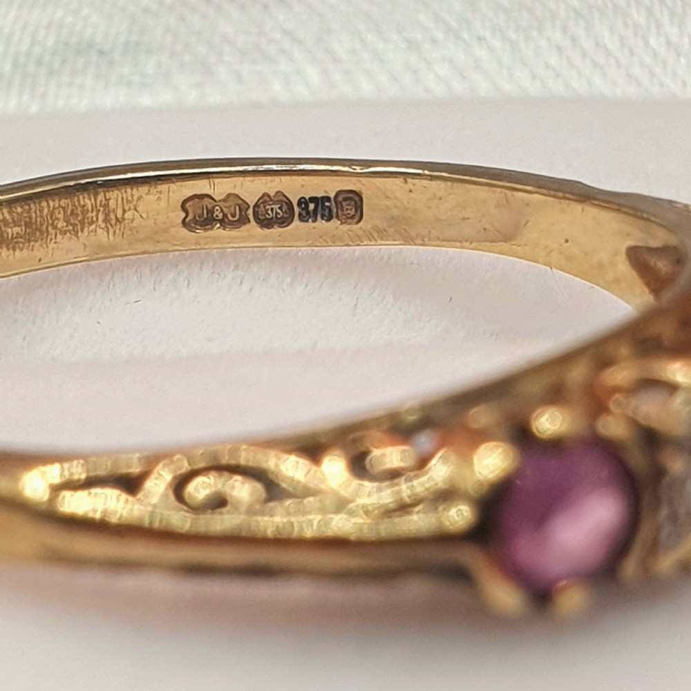 Ruby & Diamond 9ct Gold Half Eternity Ring - size M View VII