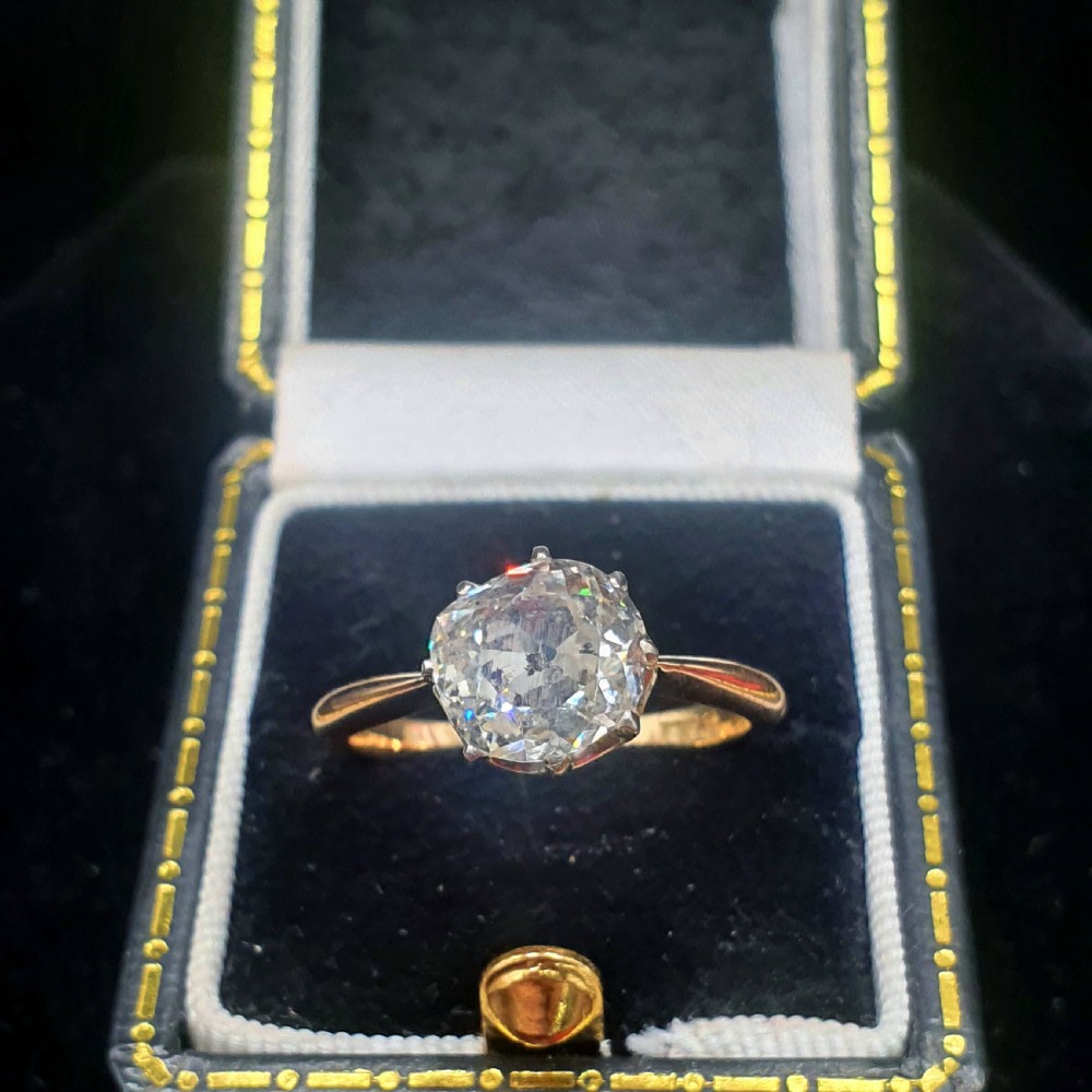 Old Cut 2ct Diamond Victorian Solitaire Ring on 15ct Gold - Size M1/2