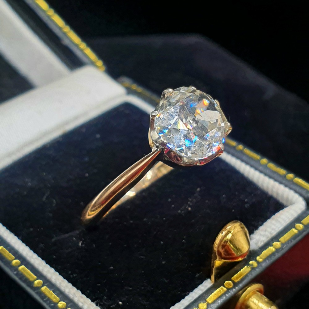 Old Cut 2ct Diamond Victorian Solitaire Ring on 15ct Gold - Size M1/2 View II