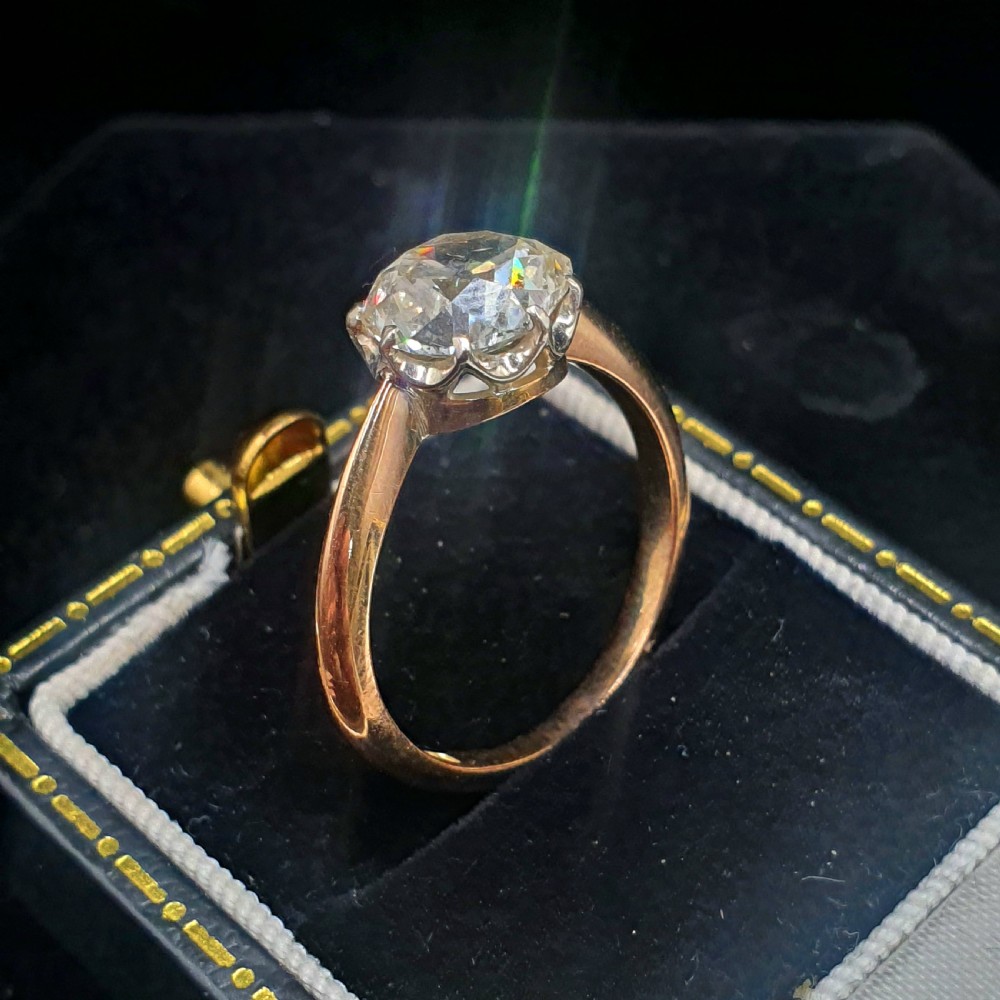 Old Cut 2ct Diamond Victorian Solitaire Ring on 15ct Gold - Size M1/2 View III