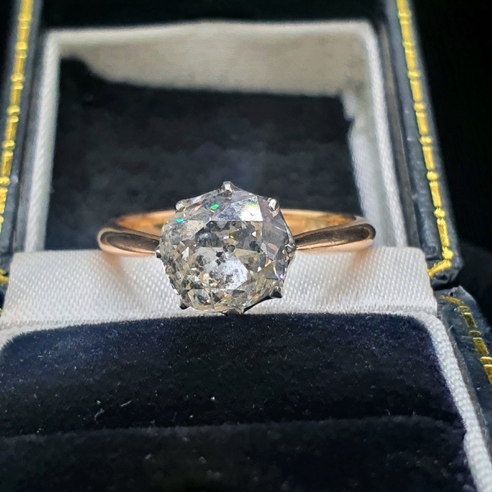 Old Cut 2ct Diamond Victorian Solitaire Ring on 15ct Gold - Size M1/2 View V