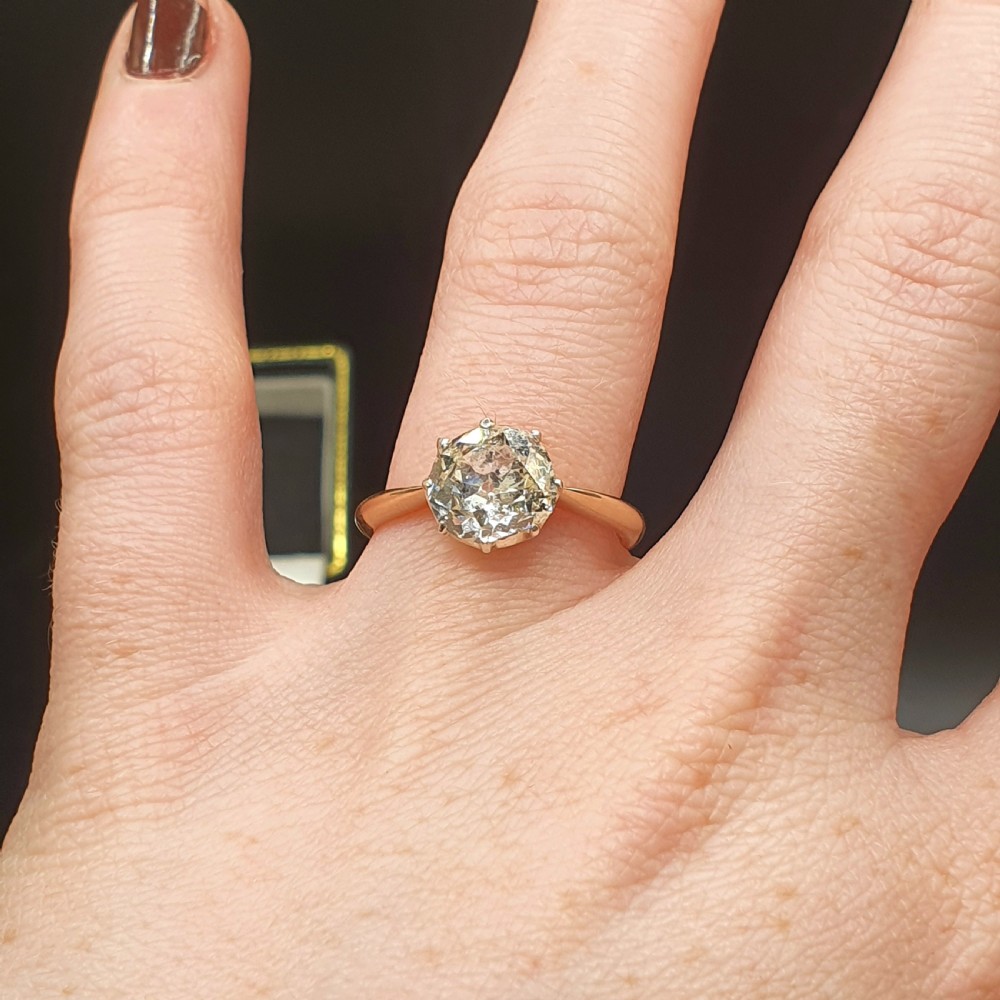 Old Cut 2ct Diamond Victorian Solitaire Ring on 15ct Gold - Size M1/2 View X