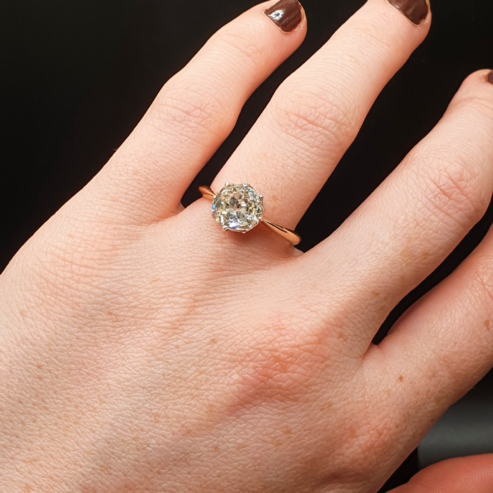 Old Cut 2ct Diamond Victorian Solitaire Ring on 15ct Gold - Size M1/2 View XII