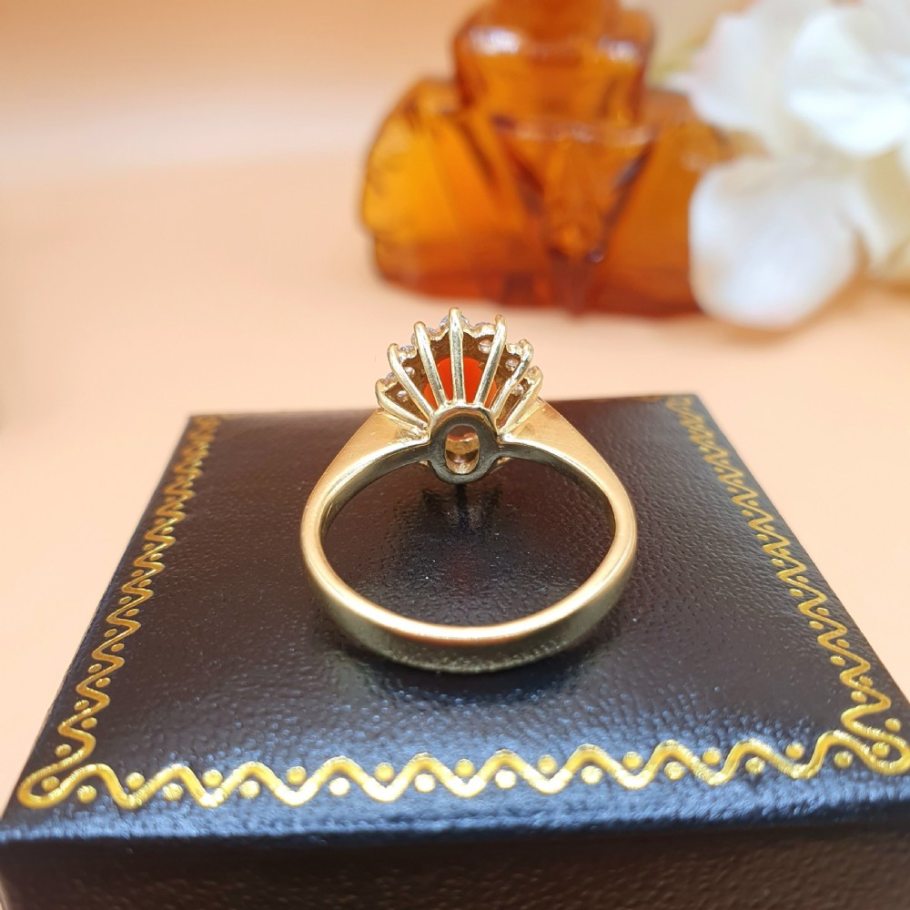 Coral & Diamond Halo on 18ct Gold Earring and Ring Set - Size K1/2 View VIII