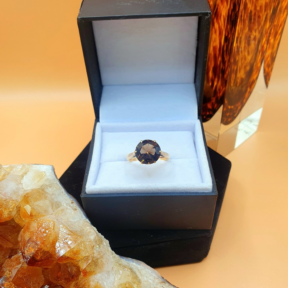 Rare Smoky Topaz Solitaire on 9ct Gold Band Ring c1950s - Size O View II