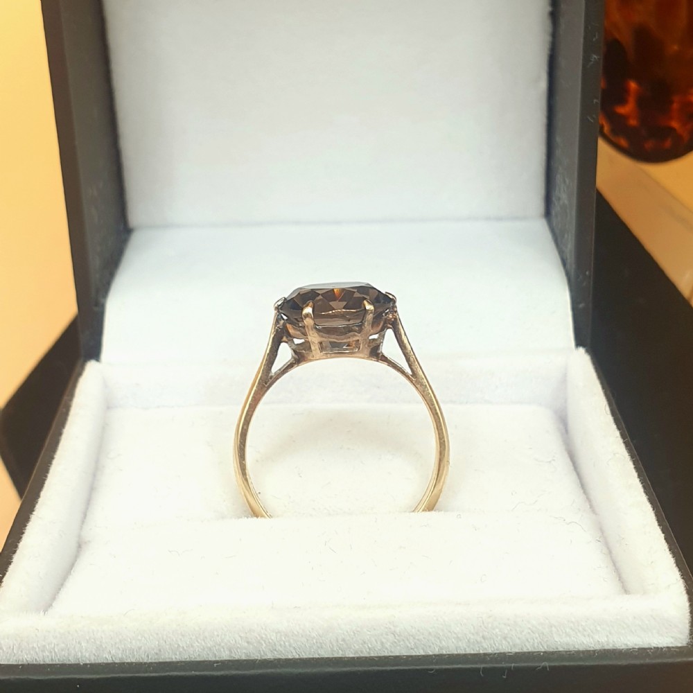 Rare Smoky Topaz Solitaire on 9ct Gold Band Ring c1950s - Size O View IV