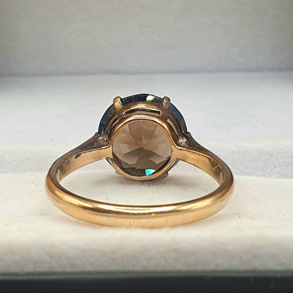 Rare Smoky Topaz Solitaire on 9ct Gold Band Ring c1950s - Size O View VII