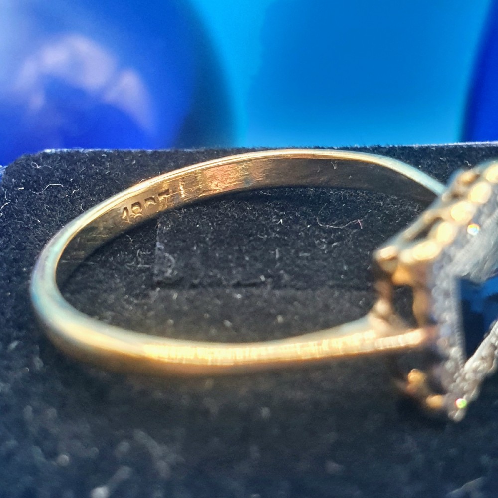 Art Deco Diamond & Sapphire Cluster Ring on 18ct Gold c1920s - size U View VIII