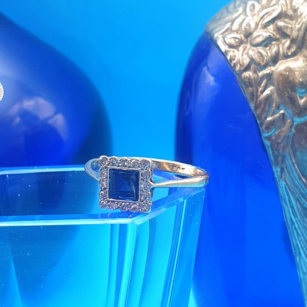 Art Deco Diamond & Sapphire Cluster Ring on 18ct Gold c1920s - size U View IX