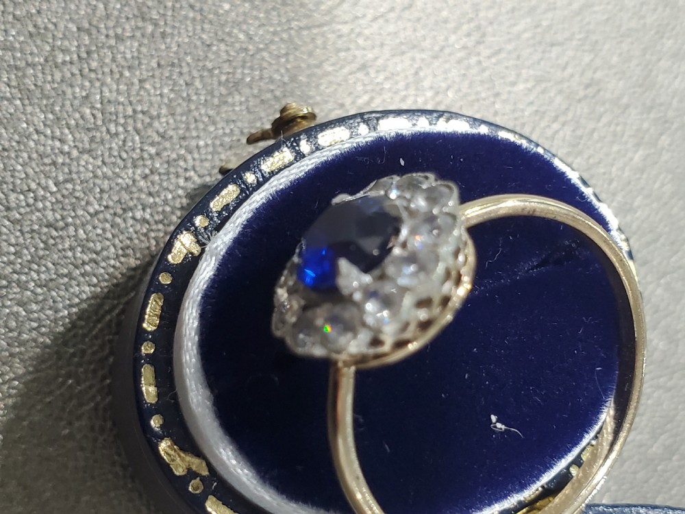 Antique Art Deco Sapphire Cluster Ring c1920s - Size R View X