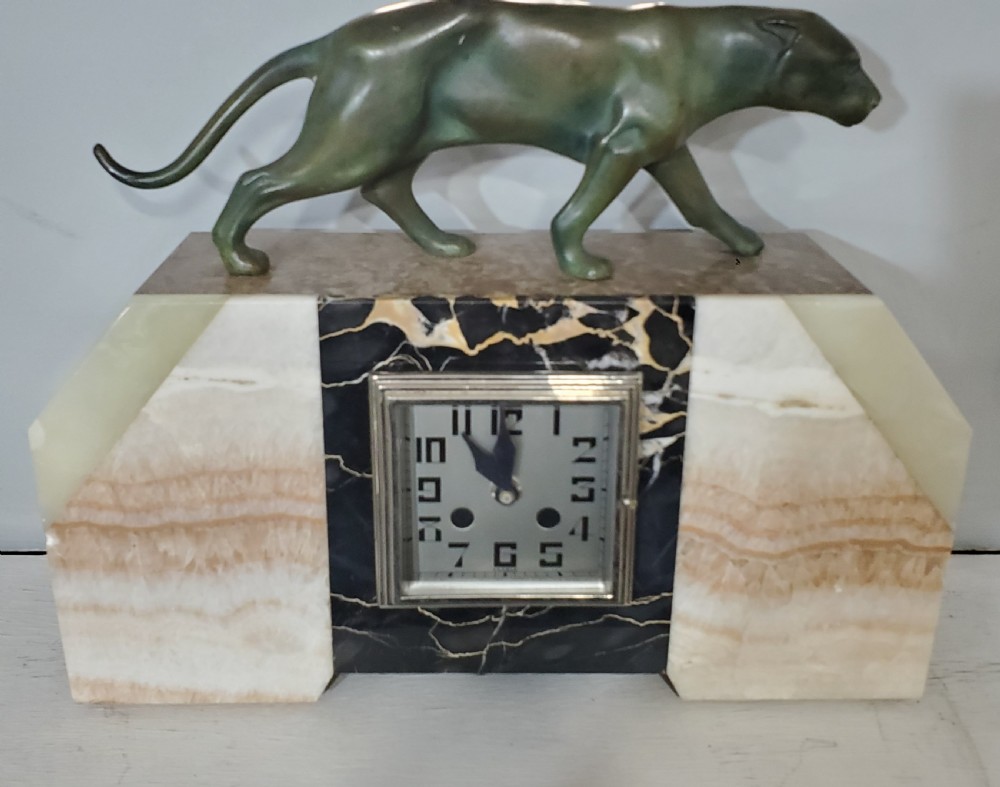 French Art Deco Panther Clock c1930 View II