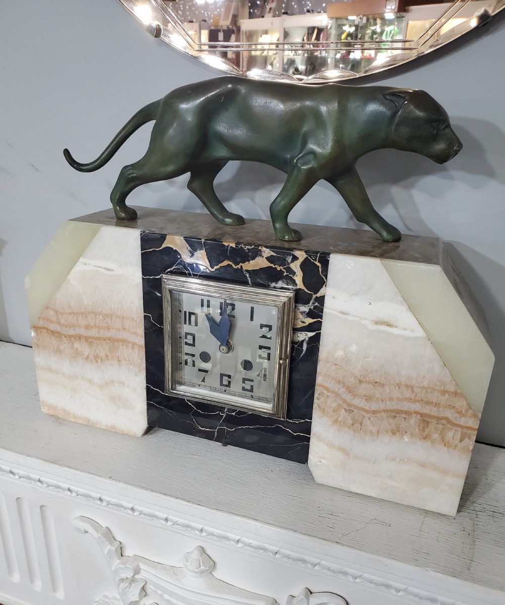 French Art Deco Panther Clock c1930 View VIII