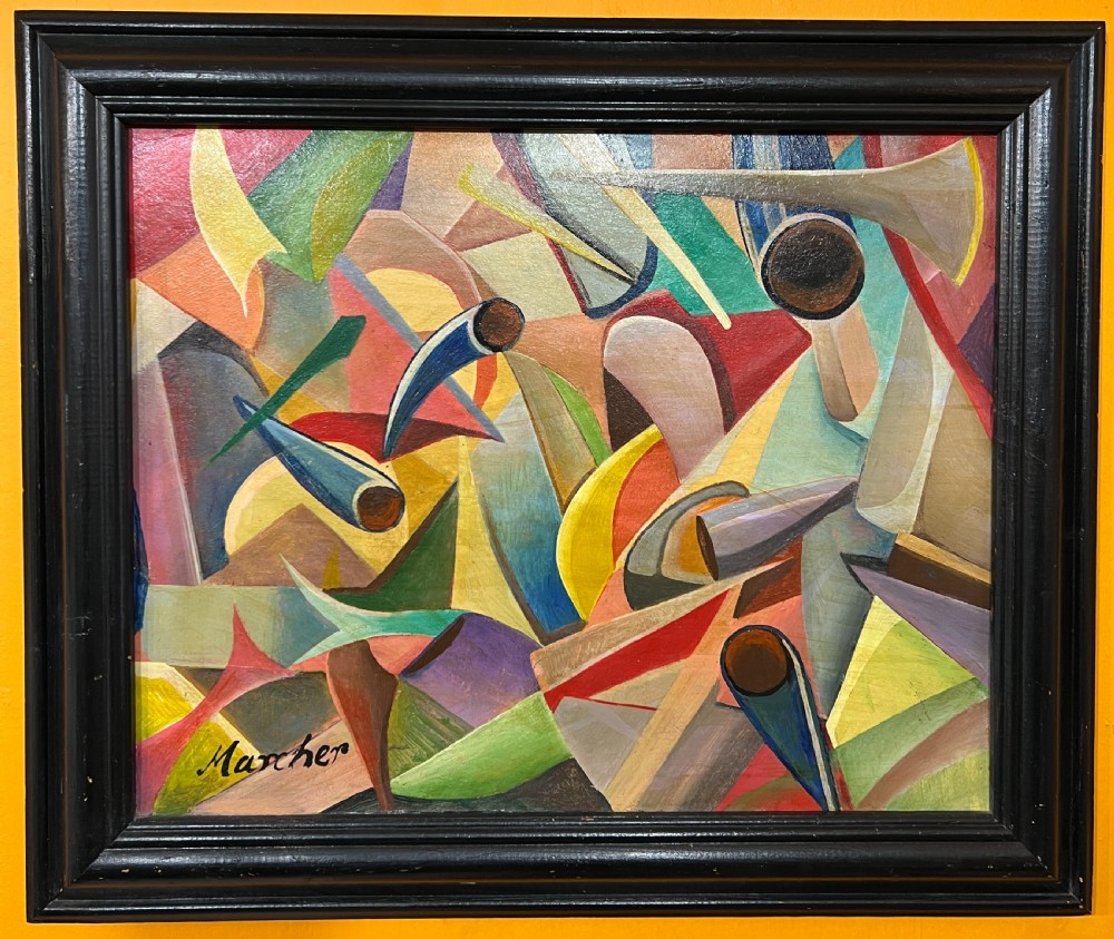 French Cubist Oil on Board Signed Marcher c.1950