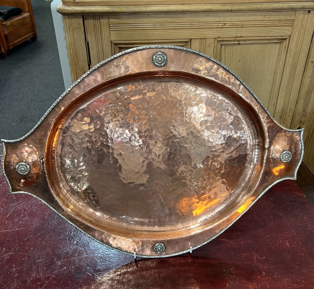 Arts & Crafts Copper & Silver Tray, Attributed A E Jones, c.1910