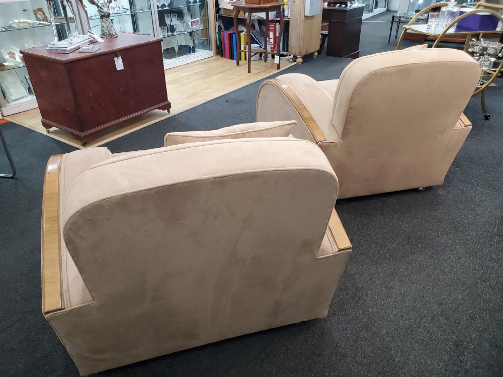Pair Art deco Cloud Shaped Suede Chairs c1930 View IV