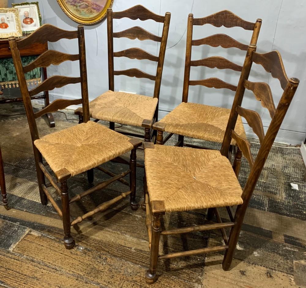 Early Victorian x6 Ladder Back Elm Dining Chairs c1840 View IX