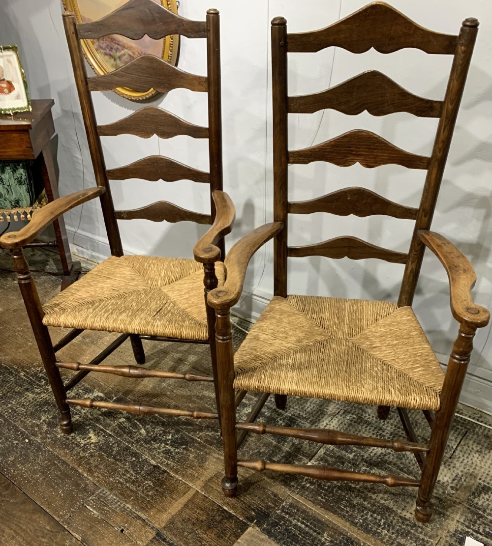 Early Victorian x6 Ladder Back Elm Dining Chairs c1840 View X