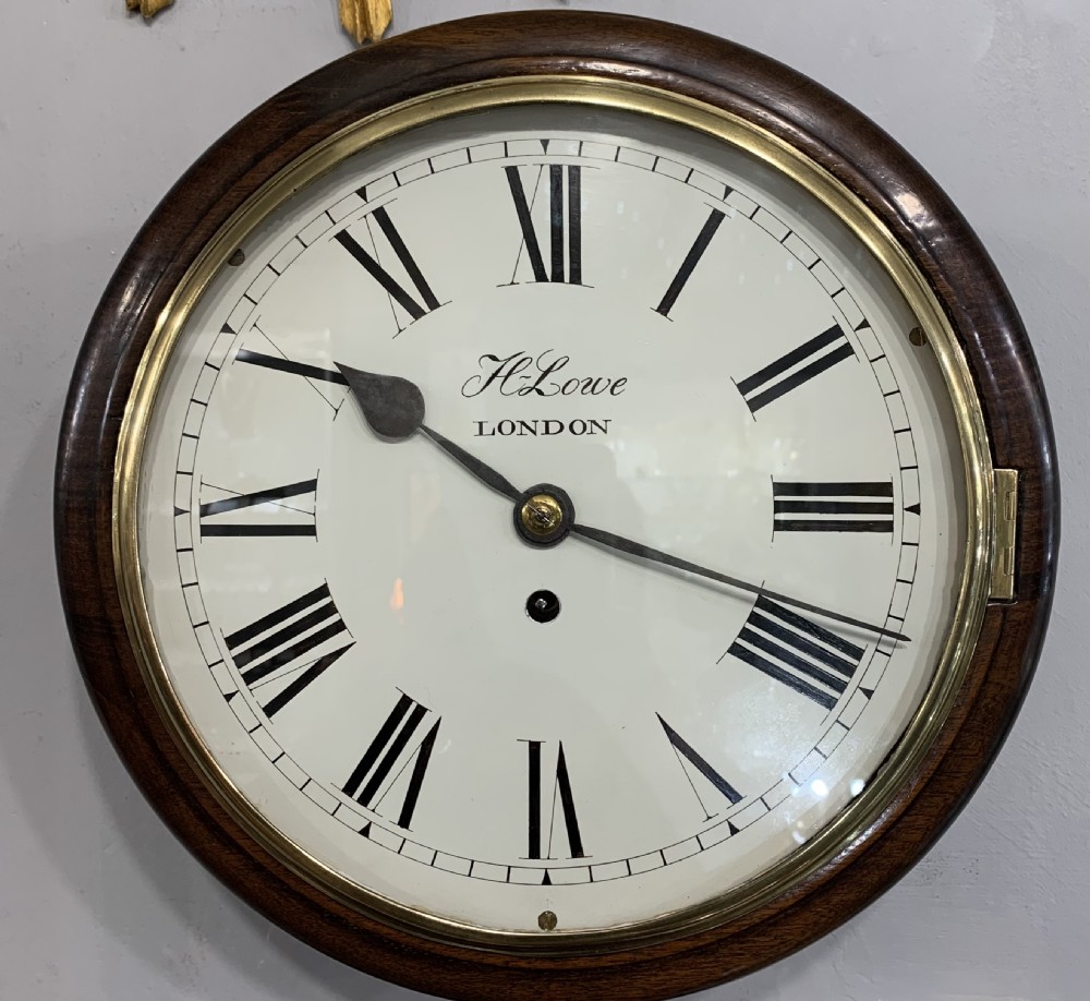 English Fusee London Wall Clock 10” Dial Mahogany Case c1850