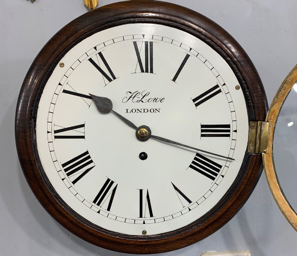 English Fusee London Wall Clock 10” Dial Mahogany Case c1850 View III