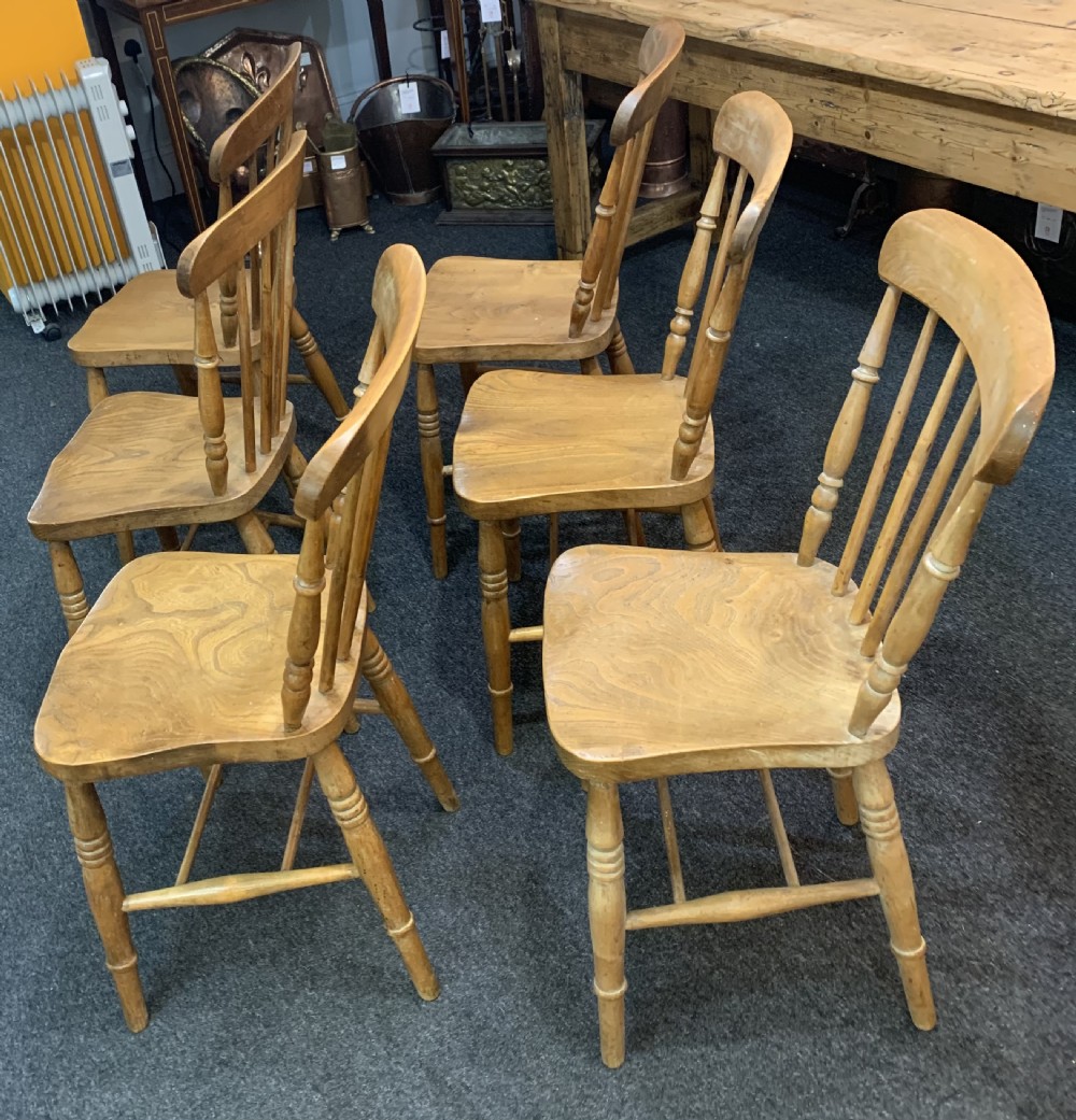 Victorian Beech Farmhouse Kitchen Chairs X6 c1880 View III