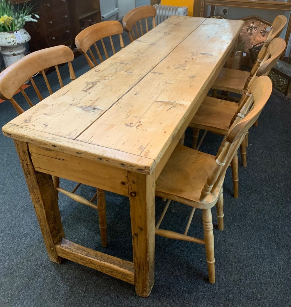 Victorian Beech Farmhouse Kitchen Chairs X6 c1880 View XI