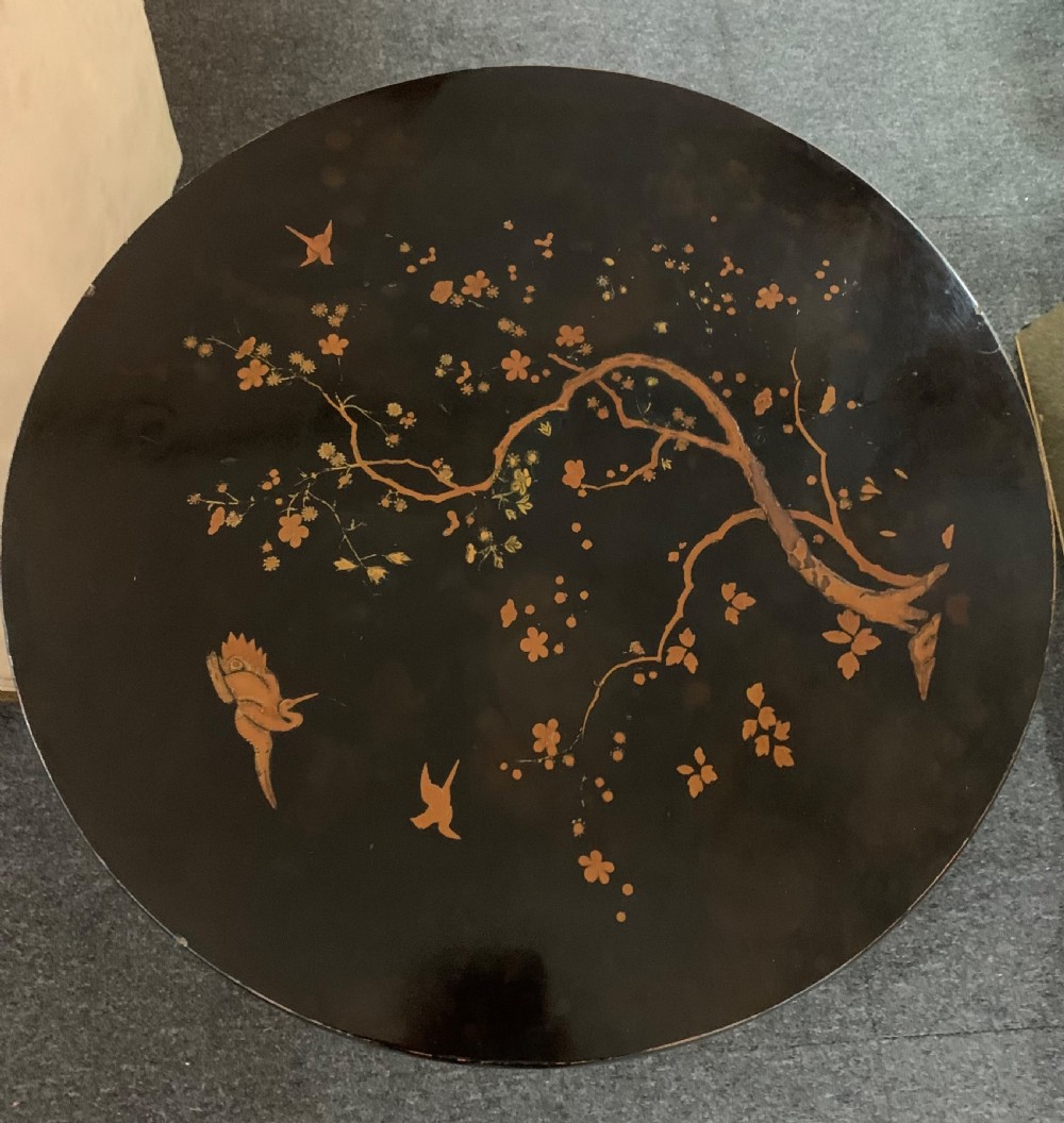 Chinoiserie Lacquered Occasional Table with Cherry Blossom Inlay c1910 View II